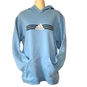 ADIDAS Women's Blue Long Sleeve Hooded Three Lines Pullover Sweatshirt - Size XL